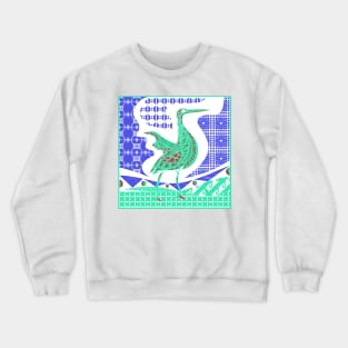 egret bird in talavera nest in mexican pattern art ecopop in blue jade Crewneck Sweatshirt